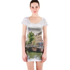 Amsterdam Holland Canal River Short Sleeve Bodycon Dress by Wegoenart