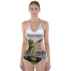 Amsterdam Holland Canal River Cut-out One Piece Swimsuit by Wegoenart