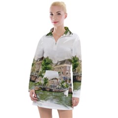 Amsterdam Holland Canal River Women s Long Sleeve Casual Dress