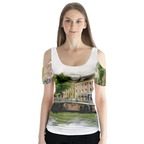 Amsterdam Holland Canal River Butterfly Sleeve Cutout Tee  by Wegoenart