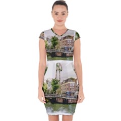 Amsterdam Holland Canal River Capsleeve Drawstring Dress  by Wegoenart