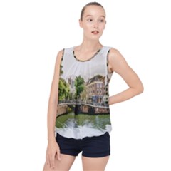 Amsterdam Holland Canal River Bubble Hem Chiffon Tank Top by Wegoenart