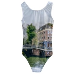 Amsterdam Holland Canal River Kids  Cut-out Back One Piece Swimsuit by Wegoenart