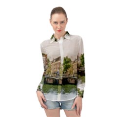 Amsterdam Holland Canal River Long Sleeve Chiffon Shirt