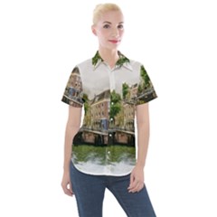 Amsterdam Holland Canal River Women s Short Sleeve Pocket Shirt