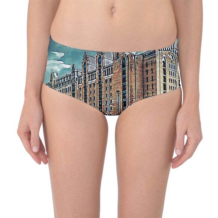 Architecture City Building Travel Mid-Waist Bikini Bottoms