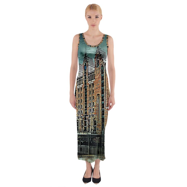 Architecture City Building Travel Fitted Maxi Dress