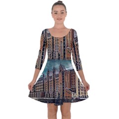 Architecture City Building Travel Quarter Sleeve Skater Dress by Wegoenart