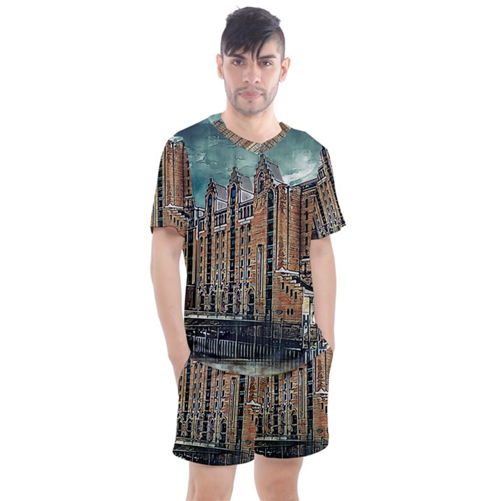 Architecture City Building Travel Men s Mesh Tee and Shorts Set