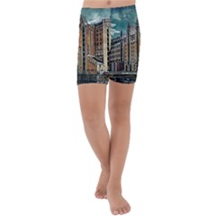 Architecture City Building Travel Kids  Lightweight Velour Capri Yoga Leggings by Wegoenart