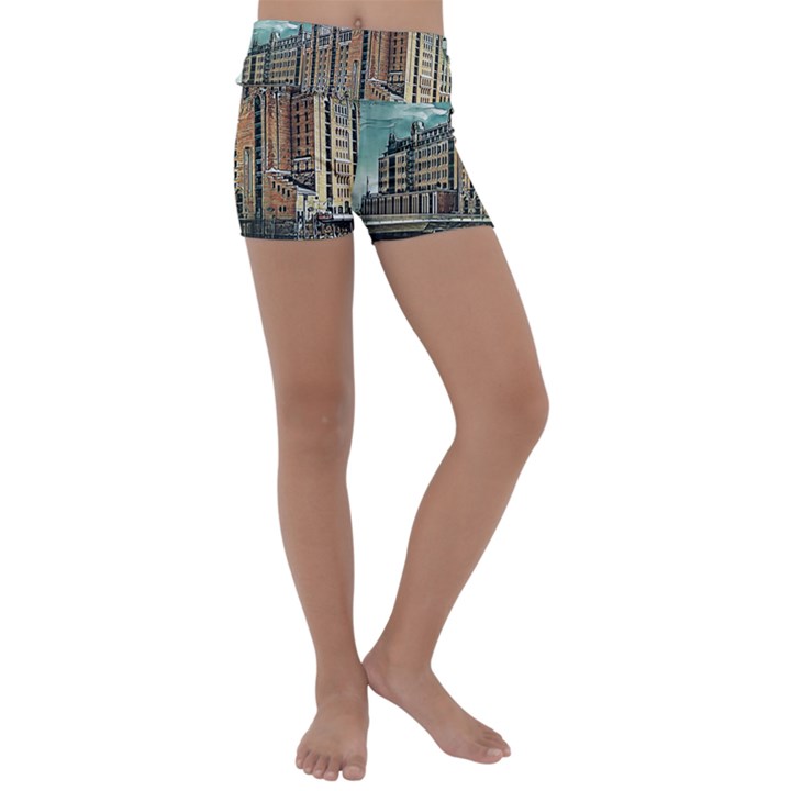 Architecture City Building Travel Kids  Lightweight Velour Yoga Shorts