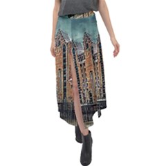 Architecture City Building Travel Velour Split Maxi Skirt