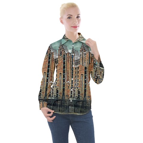 Architecture City Building Travel Women s Long Sleeve Pocket Shirt by Wegoenart