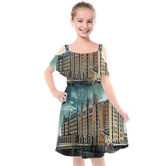 Architecture City Building Travel Kids  Cut Out Shoulders Chiffon Dress