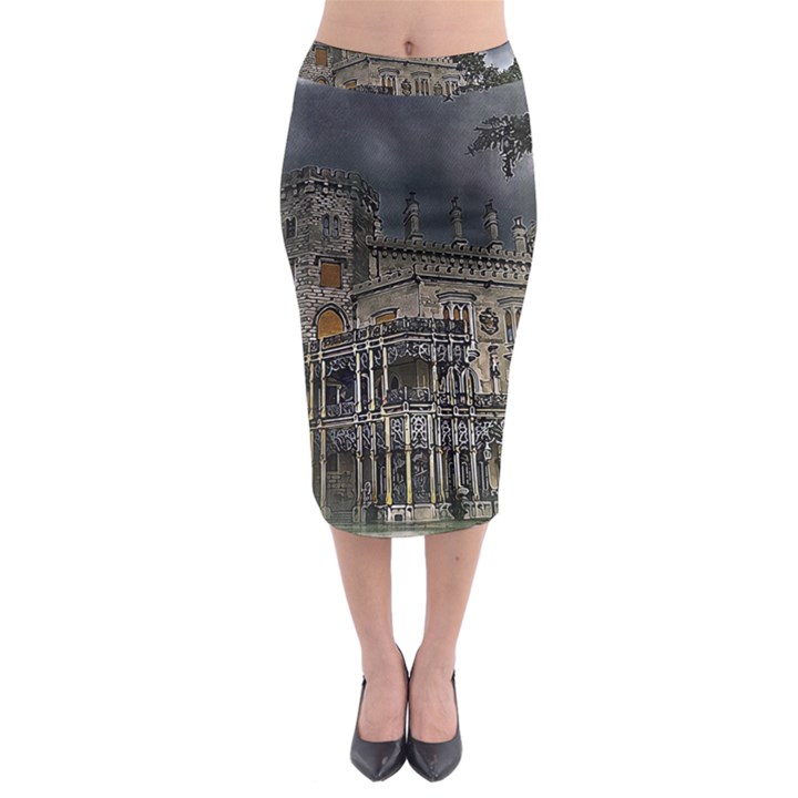 Castle Mansion Architecture House Midi Pencil Skirt