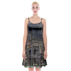 Castle Mansion Architecture House Spaghetti Strap Velvet Dress by Wegoenart