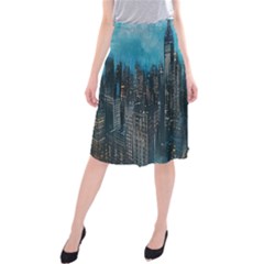 Cityscape Buildings Skyscraper Midi Beach Skirt by Wegoenart