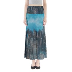 Cityscape Buildings Skyscraper Full Length Maxi Skirt by Wegoenart