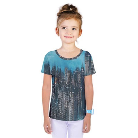 Cityscape Buildings Skyscraper Kids  One Piece Tee by Wegoenart