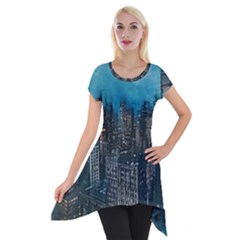 Cityscape Buildings Skyscraper Short Sleeve Side Drop Tunic by Wegoenart