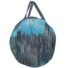 Cityscape Buildings Skyscraper Giant Round Zipper Tote by Wegoenart