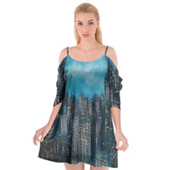 Cityscape Buildings Skyscraper Cutout Spaghetti Strap Chiffon Dress