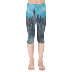 Cityscape Buildings Skyscraper Kids  Capri Leggings  by Wegoenart