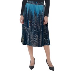 Cityscape Buildings Skyscraper Classic Velour Midi Skirt  by Wegoenart