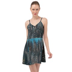 Cityscape Buildings Skyscraper Summer Time Chiffon Dress