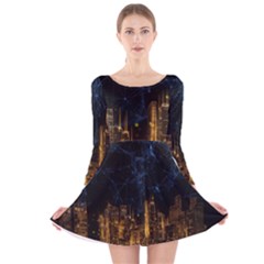 Architecture Buildings City Long Sleeve Velvet Skater Dress