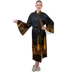 Architecture Buildings City Maxi Tie Front Velour Kimono