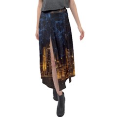 Architecture Buildings City Velour Split Maxi Skirt by Wegoenart