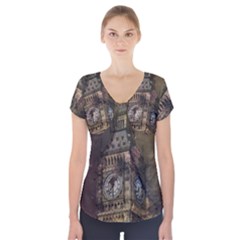 London Big Ben Building Short Sleeve Front Detail Top by Wegoenart