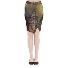 London Big Ben Building Midi Wrap Pencil Skirt by Wegoenart