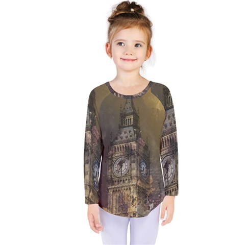 London Big Ben Building Kids  Long Sleeve Tee by Wegoenart