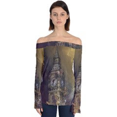 London Big Ben Building Off Shoulder Long Sleeve Top by Wegoenart