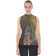 London Big Ben Building Mock Neck Shell Top by Wegoenart