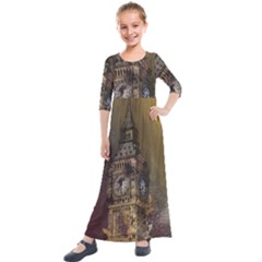 London Big Ben Building Kids  Quarter Sleeve Maxi Dress by Wegoenart