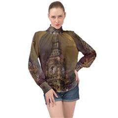 London Big Ben Building High Neck Long Sleeve Chiffon Top by Wegoenart