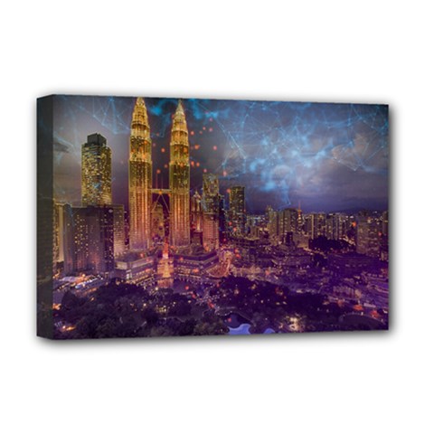 City Lights Skyline Buildings Deluxe Canvas 18  X 12  (stretched) by Wegoenart