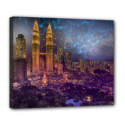 City Lights Skyline Buildings Deluxe Canvas 24  X 20  (stretched) by Wegoenart