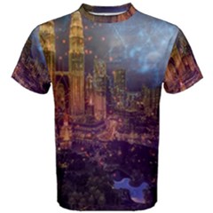 City Lights Skyline Buildings Men s Cotton Tee by Wegoenart