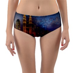 City Lights Skyline Buildings Reversible Mid-waist Bikini Bottoms by Wegoenart