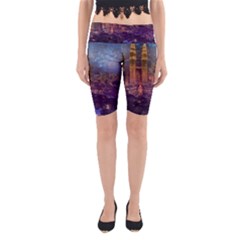 City Lights Skyline Buildings Yoga Cropped Leggings by Wegoenart