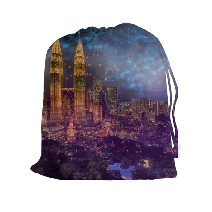 City Lights Skyline Buildings Drawstring Pouch (XXL)