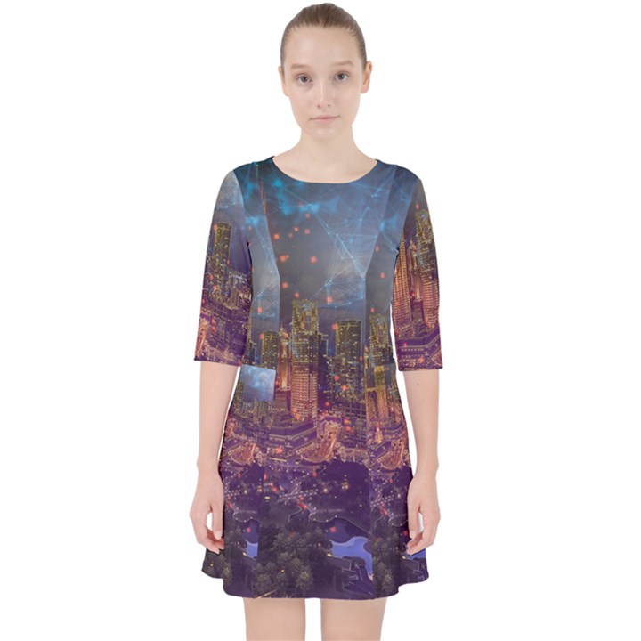 City Lights Skyline Buildings Pocket Dress