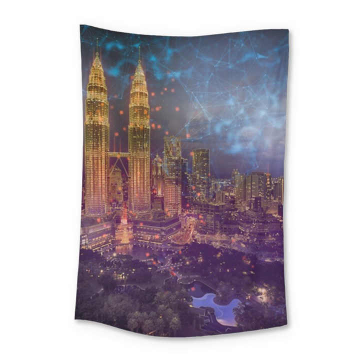 City Lights Skyline Buildings Small Tapestry