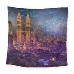 City Lights Skyline Buildings Square Tapestry (large) by Wegoenart