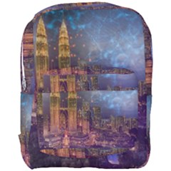 City Lights Skyline Buildings Full Print Backpack by Wegoenart