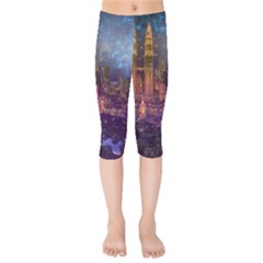 City Lights Skyline Buildings Kids  Capri Leggings  by Wegoenart